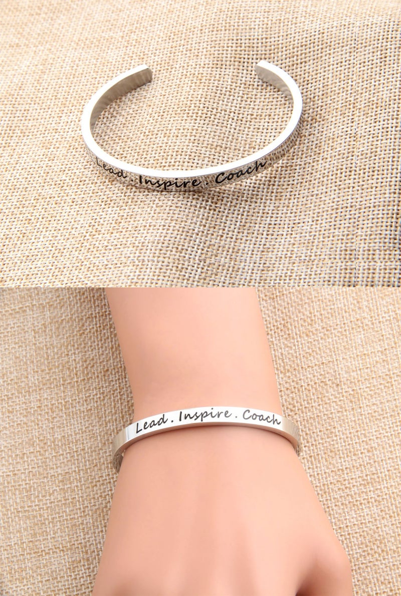 FEELMEM Cheerleader Bracelet Lead Inspire Coach Cuff Bangle Bracelet,Cheer Jewelry(SILVER) - Image 4